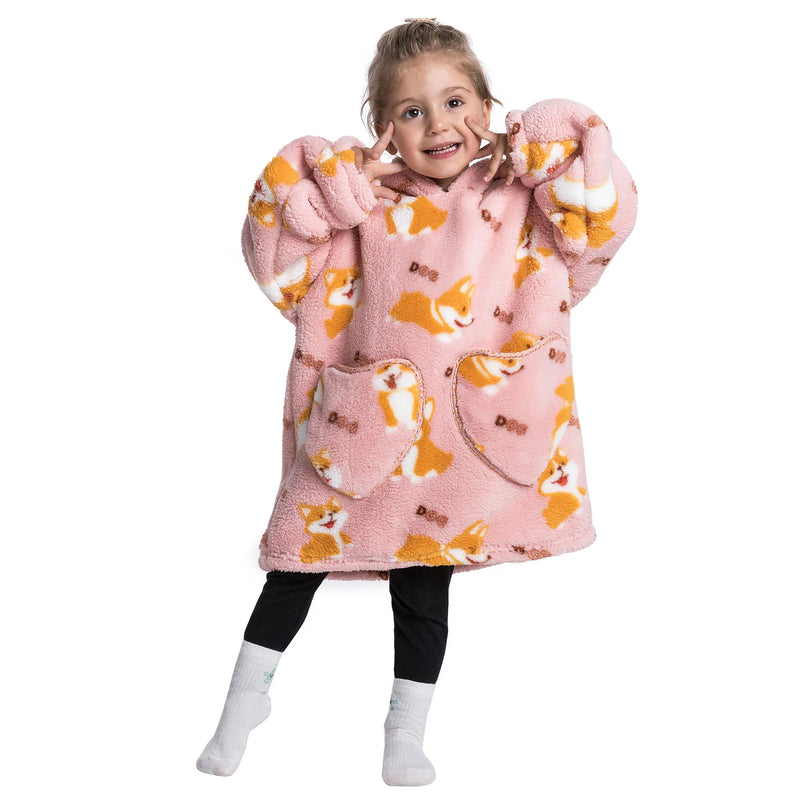 Blanket Hoodied Sherpa Fleece Oversized Wearable Blanket Warm Thick Big Hooded Sweatshirt Blanket for Women Adults Teens Kids - Plaid avec Manches