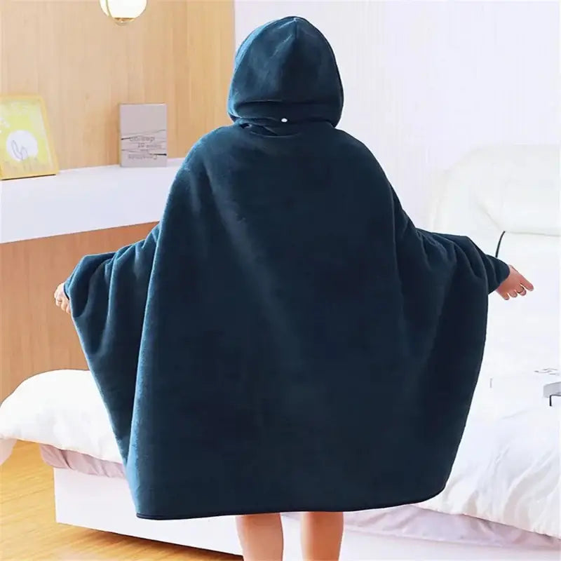 Plaid Poncho à Capuche - Bleu / Taille Unique et Extensible