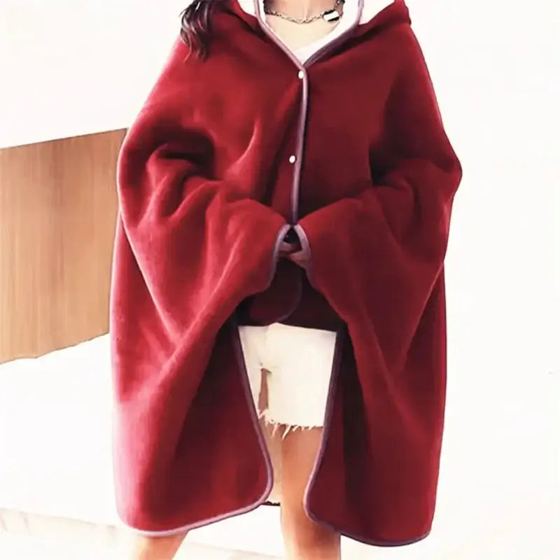 Plaid Poncho à Capuche - Rouge / Taille Unique et Extensible